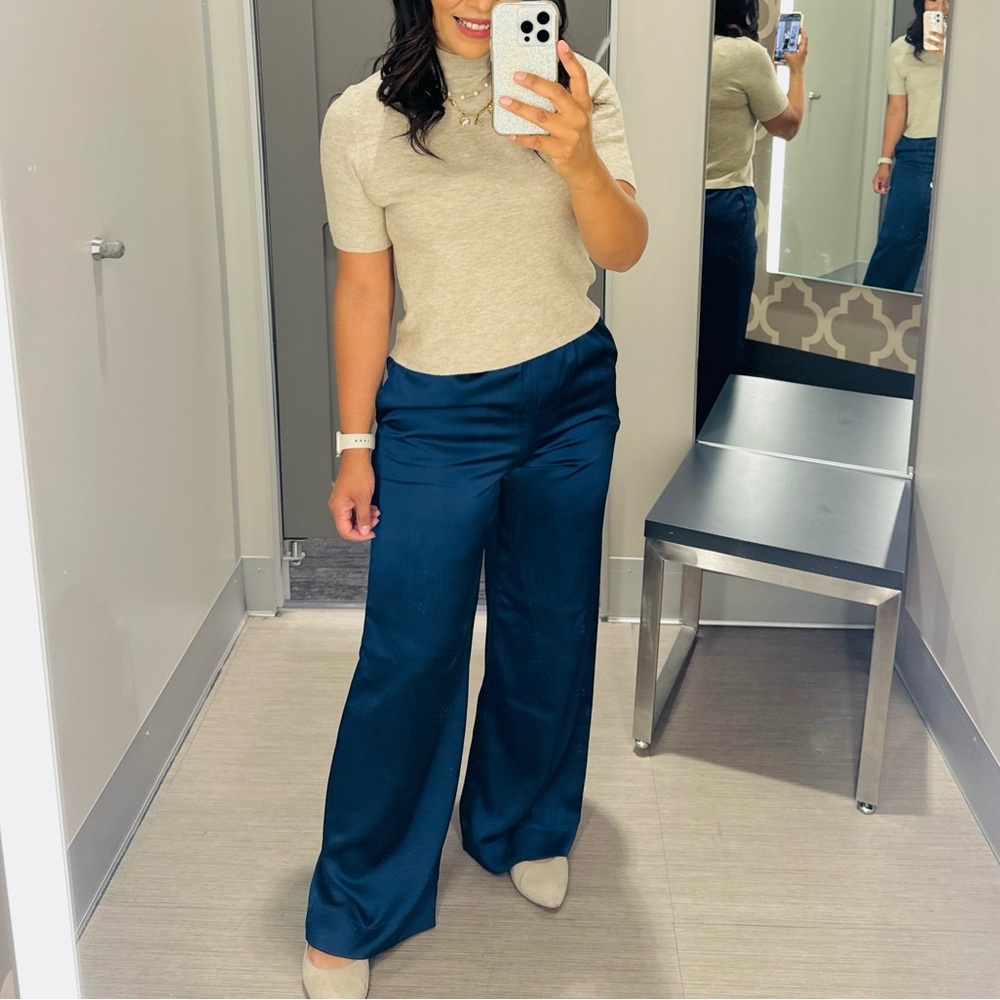 Women's Mid-Rise Straight Leg Satin Pull-On Pants - A New Day™ Navy Small